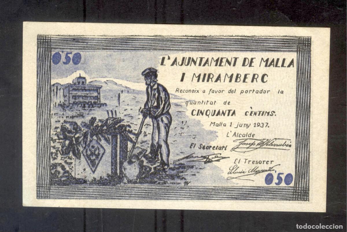 Billetes espa&ntilde;oles: NUMULITE P0273 Ajuntament de Malla i Miramberc 0,5 pessetes pesetas 1937