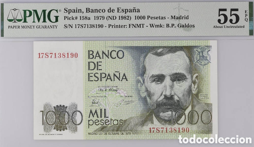 Billetes espa&ntilde;oles: Billete 1000 PESETAS 1979 - P&Eacute;REZ GALD&Oacute;S- PMG 55 EPQ, serie experimental 17S