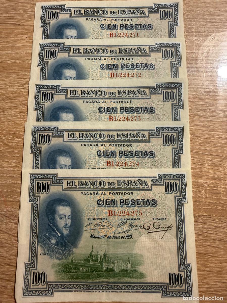 Billetes espa&ntilde;oles: Billetes 100 pesetas Felipe II - 5 correlativos