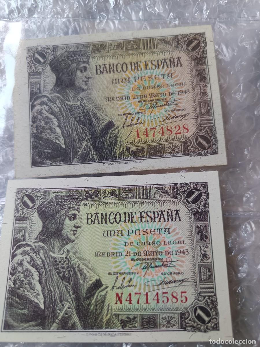 Spanish Banknotes: 2 billetes espa&ntilde;oles 1 peseta 1943 uno sin serie
