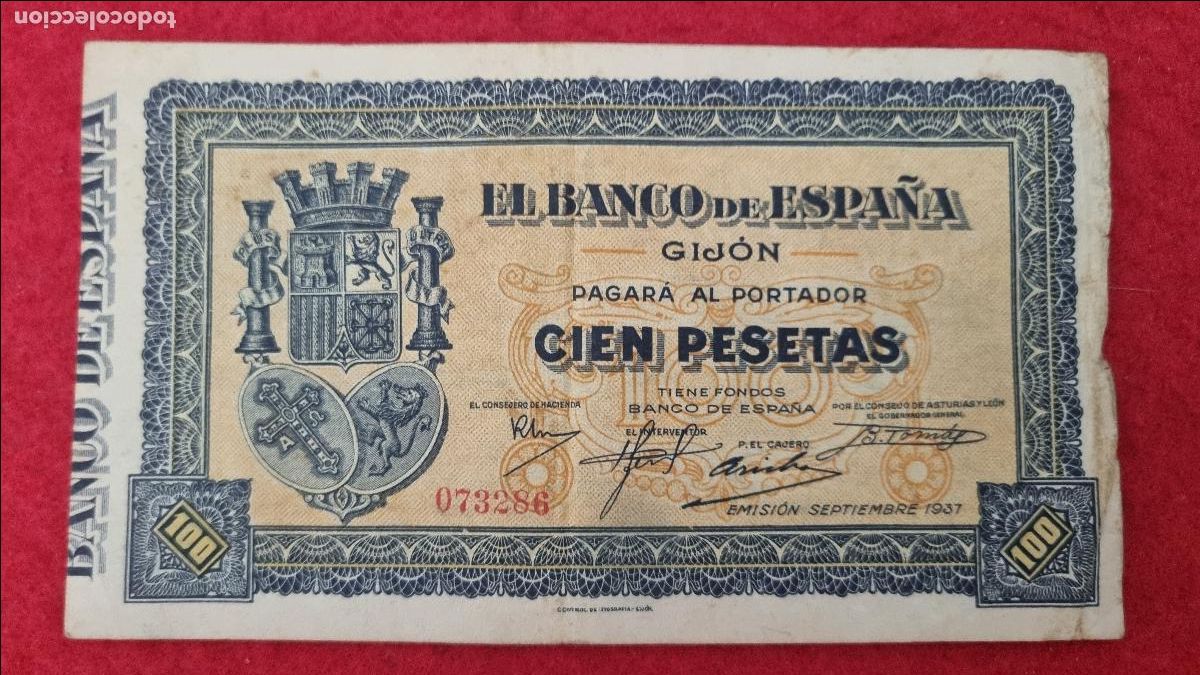 Notas espanholas: BILLETE BANCO DE GIJON 100 PESETAS 1937 MBC- ORIGINAL T286