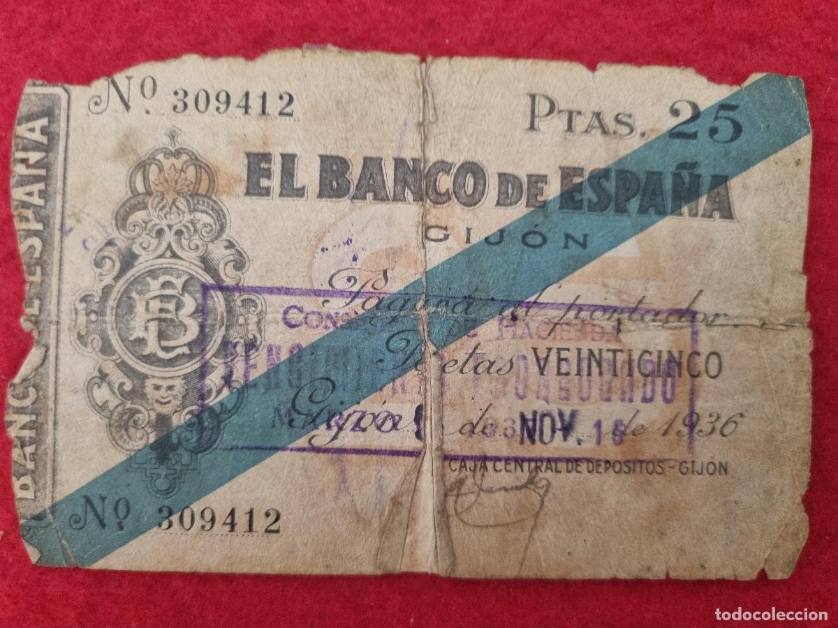 Notas espanholas: BILLETE BANCO DE GIJON 1936 DE 25 PESETAS BC- ORIGINAL T412