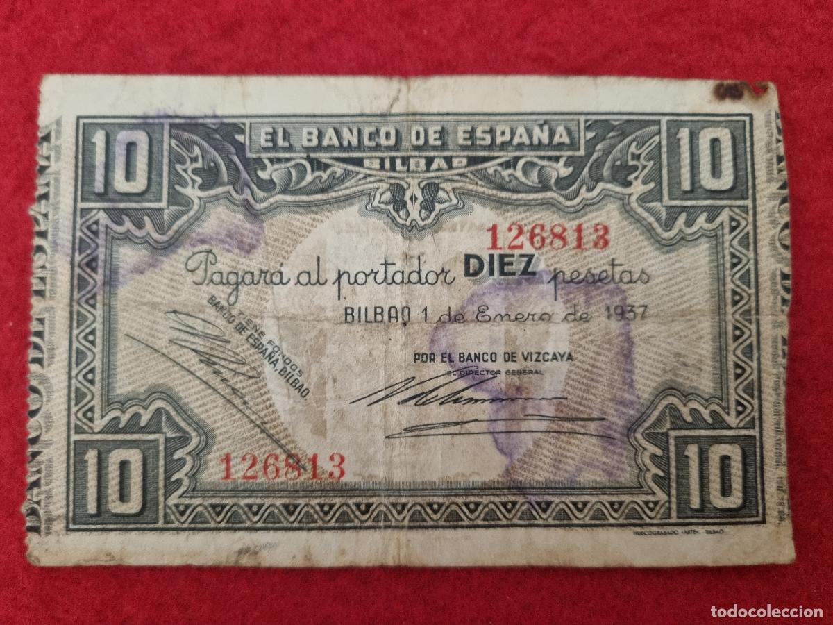 Notas espanholas: BILLETE BANCO DE BILBAO 10 PESETAS 1937 MBC- ORIGINAL T813