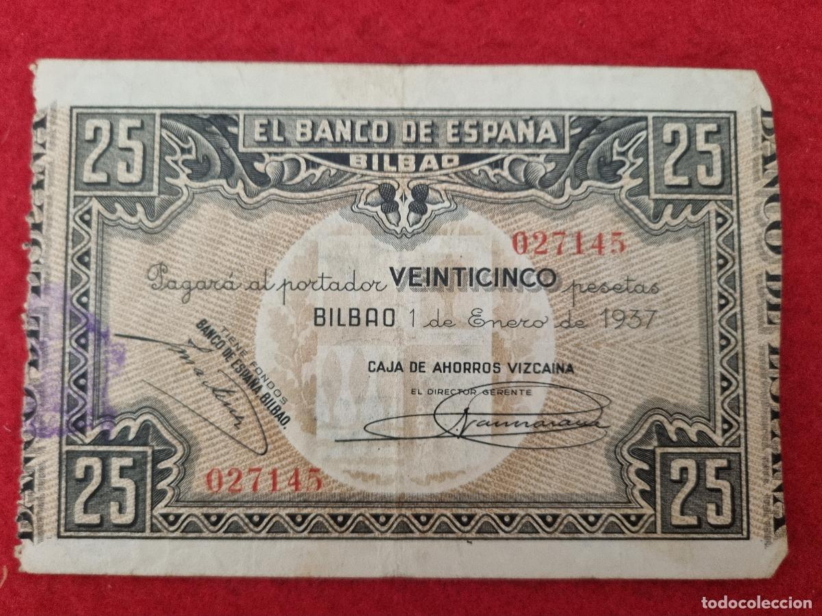 Billetes espa&ntilde;oles: BILLETE BANCO DE BILBAO 25 PESETAS 1937 MBC ORIGINAL T745