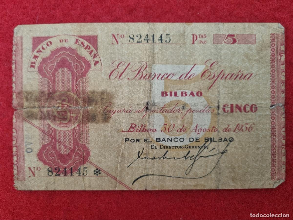 Billetes espa&ntilde;oles: BILLETE BANCO DE BILBAO 5 PESETAS 1936 MBC- ORIGINAL T145