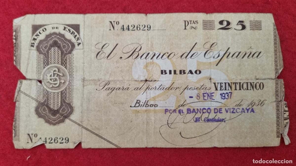 Billetes espa&ntilde;oles: BILLETE BANCO DE BILBAO 25 PESETAS 1936 1937 MBC- ORIGINAL T629