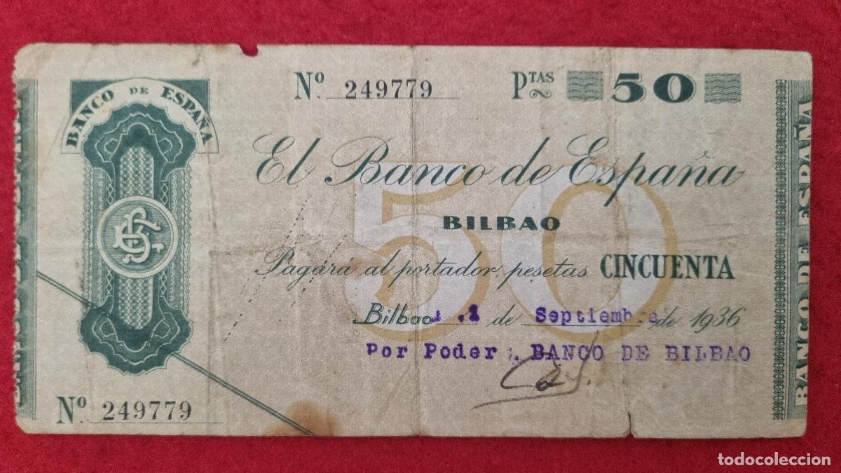 Billetes espa&ntilde;oles: BILLETE BANCO DE BILBAO 50 PESETAS 1936 MBC- ORIGINAL T779