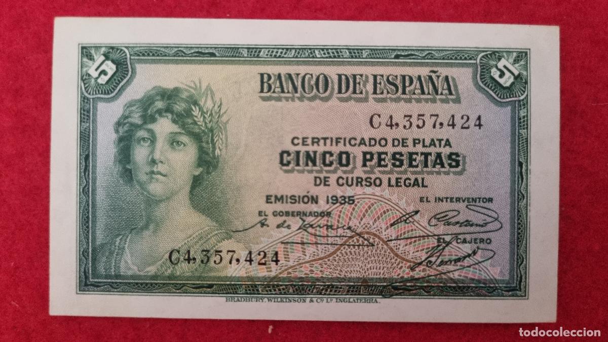Billetes espa&ntilde;oles: BILLETE 5 PESETAS 1935 REPUBLICA SERIE C PLANCHA SIN CIRCULAR ORIGINAL T424