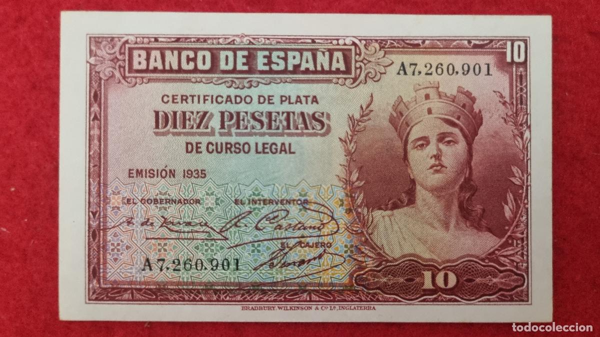 Billetes espa&ntilde;oles: BILLETE 10 PESETAS 1935 REPUBLICA SERIE A SIN CIRCULAR ORIGINAL T901