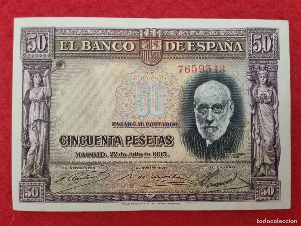Billetes espa&ntilde;oles: BILLETE 50 PESETAS 1935 REPUBLICA SIN SERIE MBC++ ORIGINAL T543
