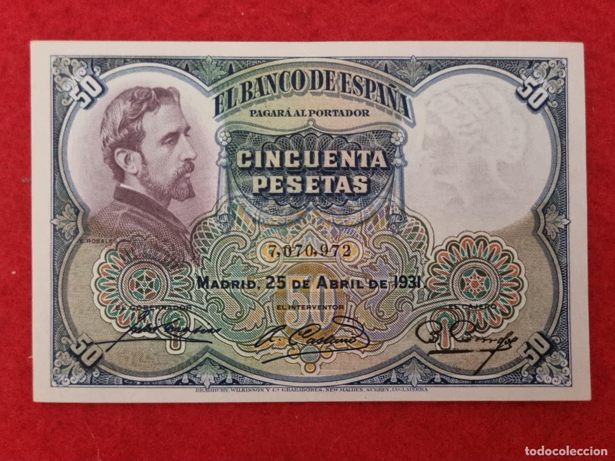 Billetes espa&ntilde;oles: BILLETE 50 PESETAS 1931 REPUBLICA SIN SERIE EBC ORIGINAL T972