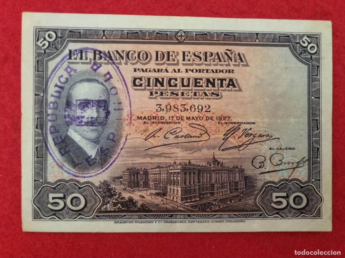 Billetes espa&ntilde;oles: BILLETE 50 PESETAS 1927 REPUBLICA CON SELLO O CU&Ntilde;O SIN SERIE MBC ORIGINAL T692