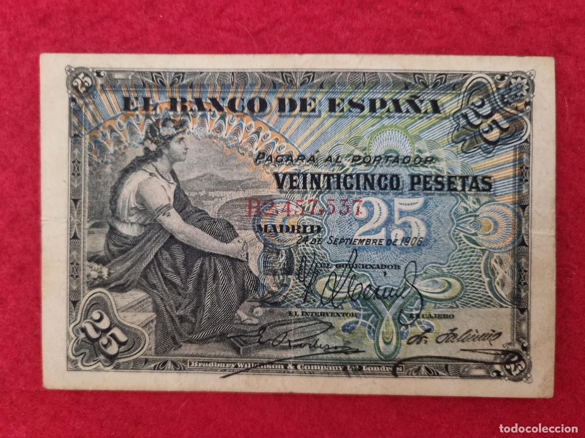 Billetes espa&ntilde;oles: BILLETE 25 PESETAS SEPTIEMBRE 1906 SERIE B MBC- ORIGINAL T537