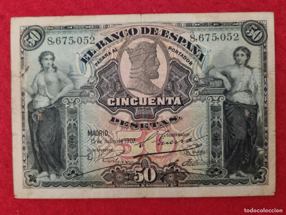 Billetes espa&ntilde;oles: BILLETE 50 PESETAS JULIO 1907 SIN SERIE MBC- ORIGINAL T052