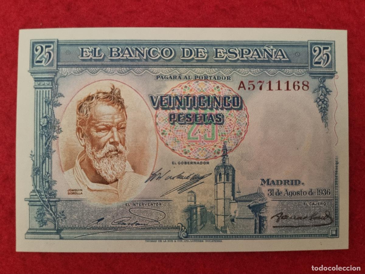 Billetes espa&ntilde;oles: BILLETE 25 PESETAS AGOSTO 1936 SOROLLA SERIE A SIN CIRCULAR ORIGINAL T145 CV
