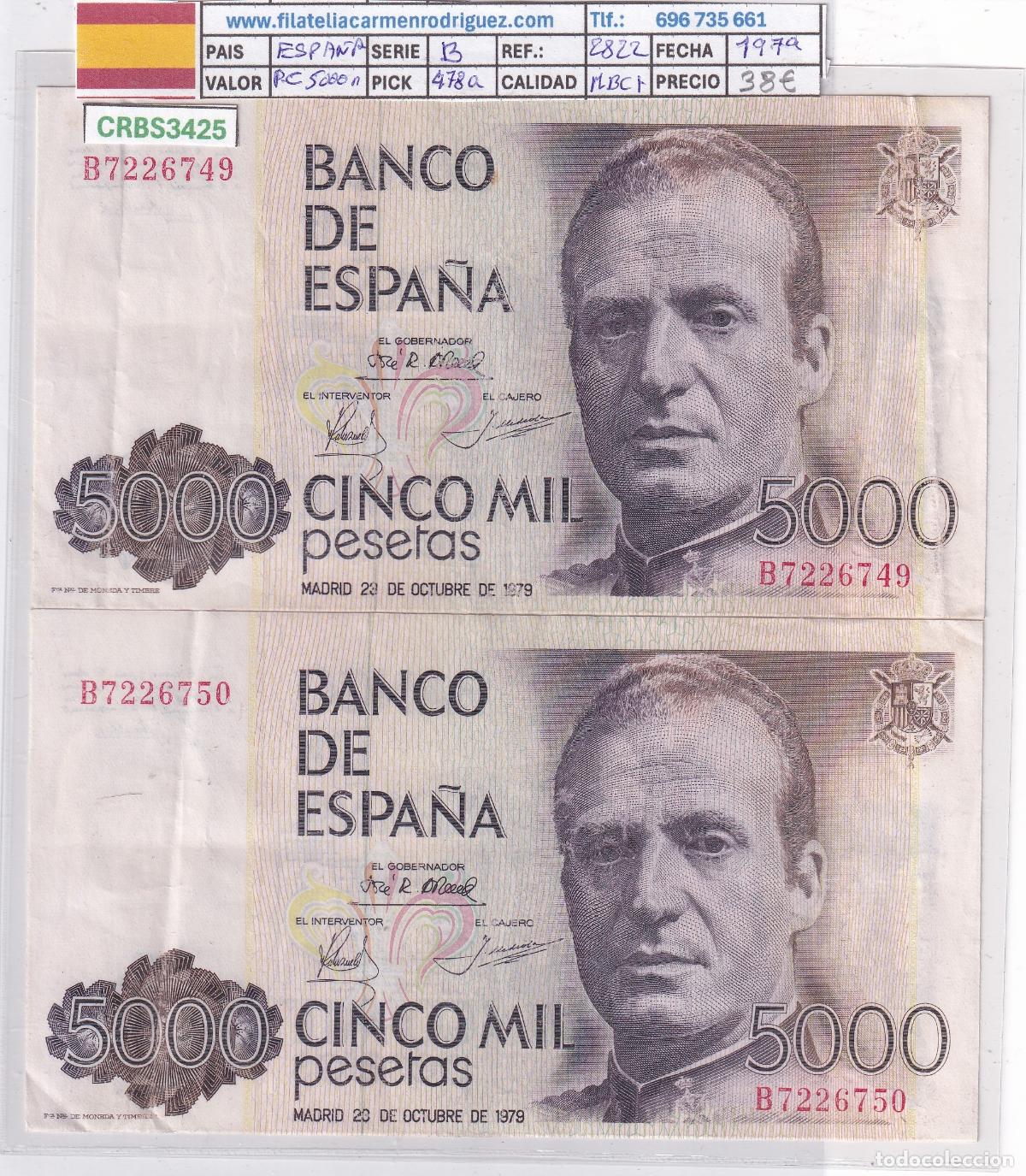 Billetes espa&ntilde;oles: CRBS3425 PAREJA CORRELATIVA BILLETES ESPA&Ntilde;A 5000 PESETAS 1979 SERIE B MBC+