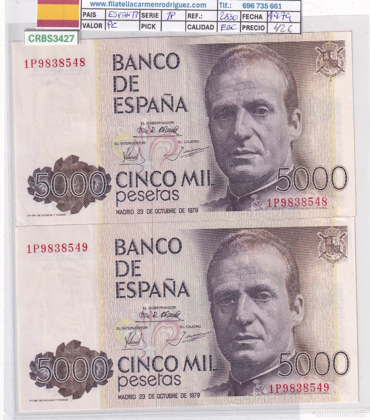 Billetes espa&ntilde;oles: CRBS3427 PAREJA CORRELATIVA BILLETES ESPA&Ntilde;A 5000 PESETAS 1979 SERIE 1P EBC