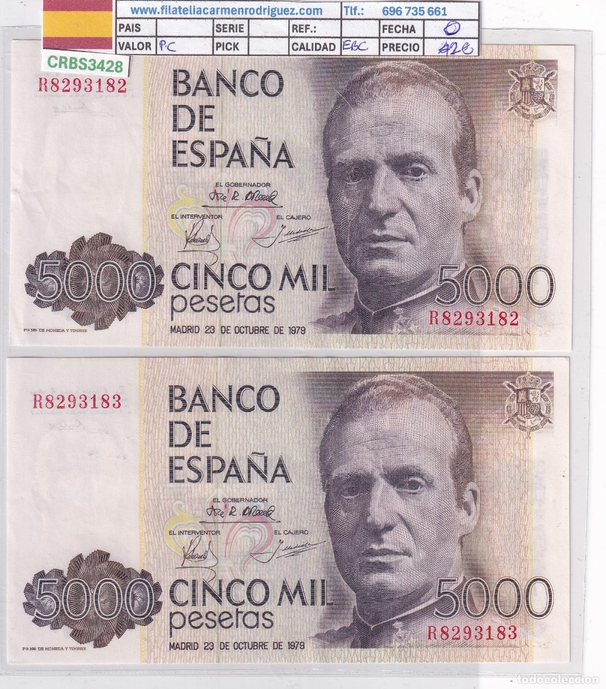 Billetes espa&ntilde;oles: CRBS3428 PAREJA CORRELATIVA BILLETES ESPA&Ntilde;A 5000 PESETAS 1979 SERIE R EBC