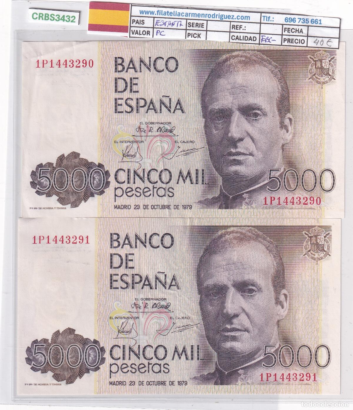 Billetes espa&ntilde;oles: CRBS3432 PAREJA CORRELATIVA BILLETES ESPA&Ntilde;A 5000 PESETAS 1979 SERIE 1P EBC-