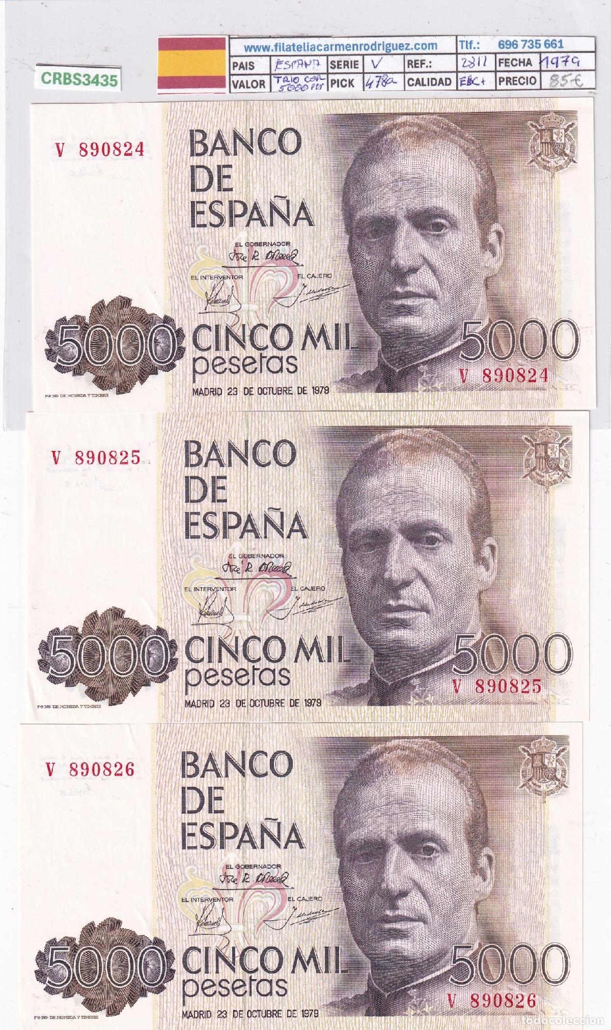 Billetes espa&ntilde;oles: CRBS3435 TRIO CORRELATIVO BILLETES ESPA&Ntilde;A 5000 PESETAS 1979 SERIE V EBC+
