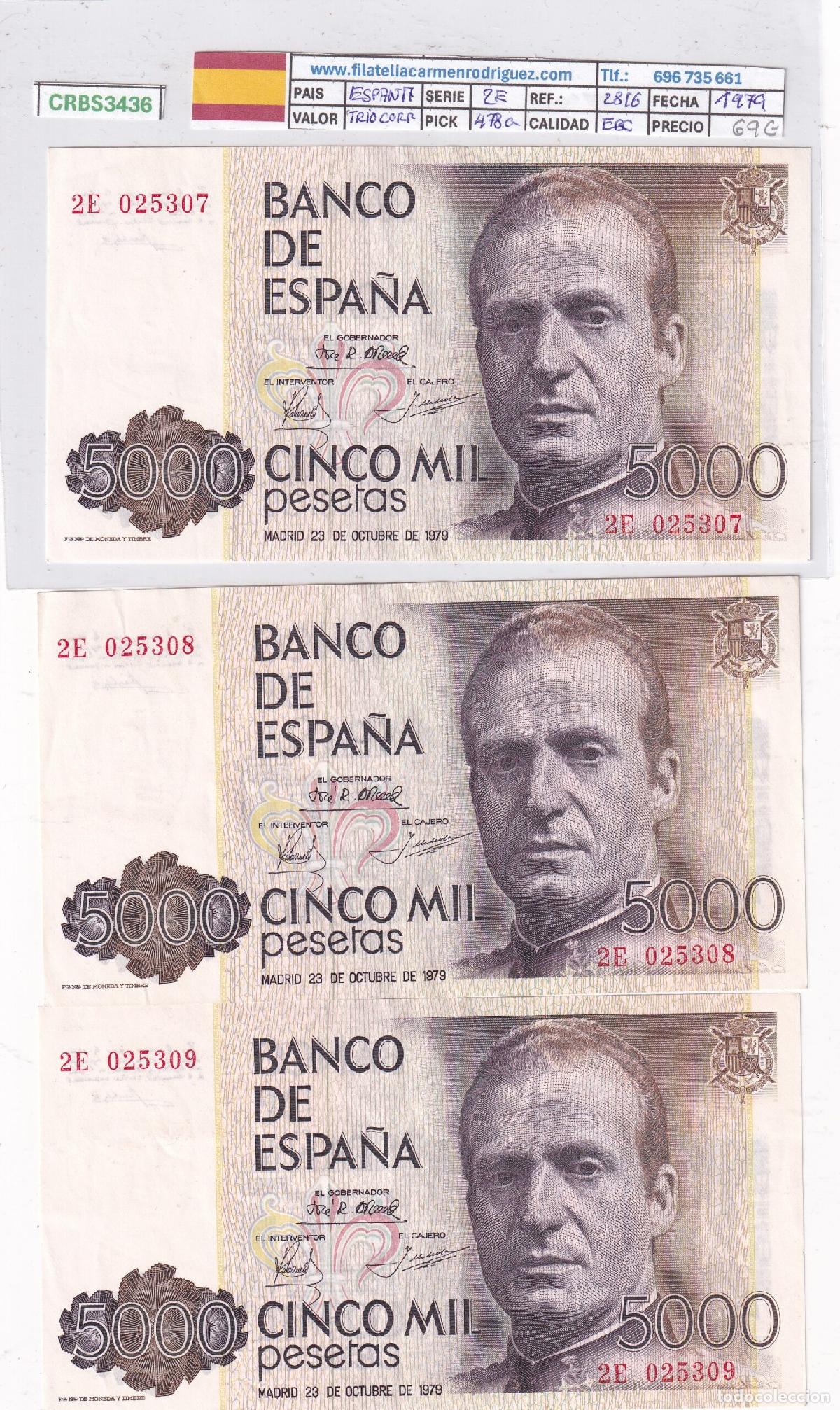 Billetes espa&ntilde;oles: CRBS3436 TRIO CORRELATIVO BILLETES ESPA&Ntilde;A 5000 PESETAS 1979 SERIE 2E EBC