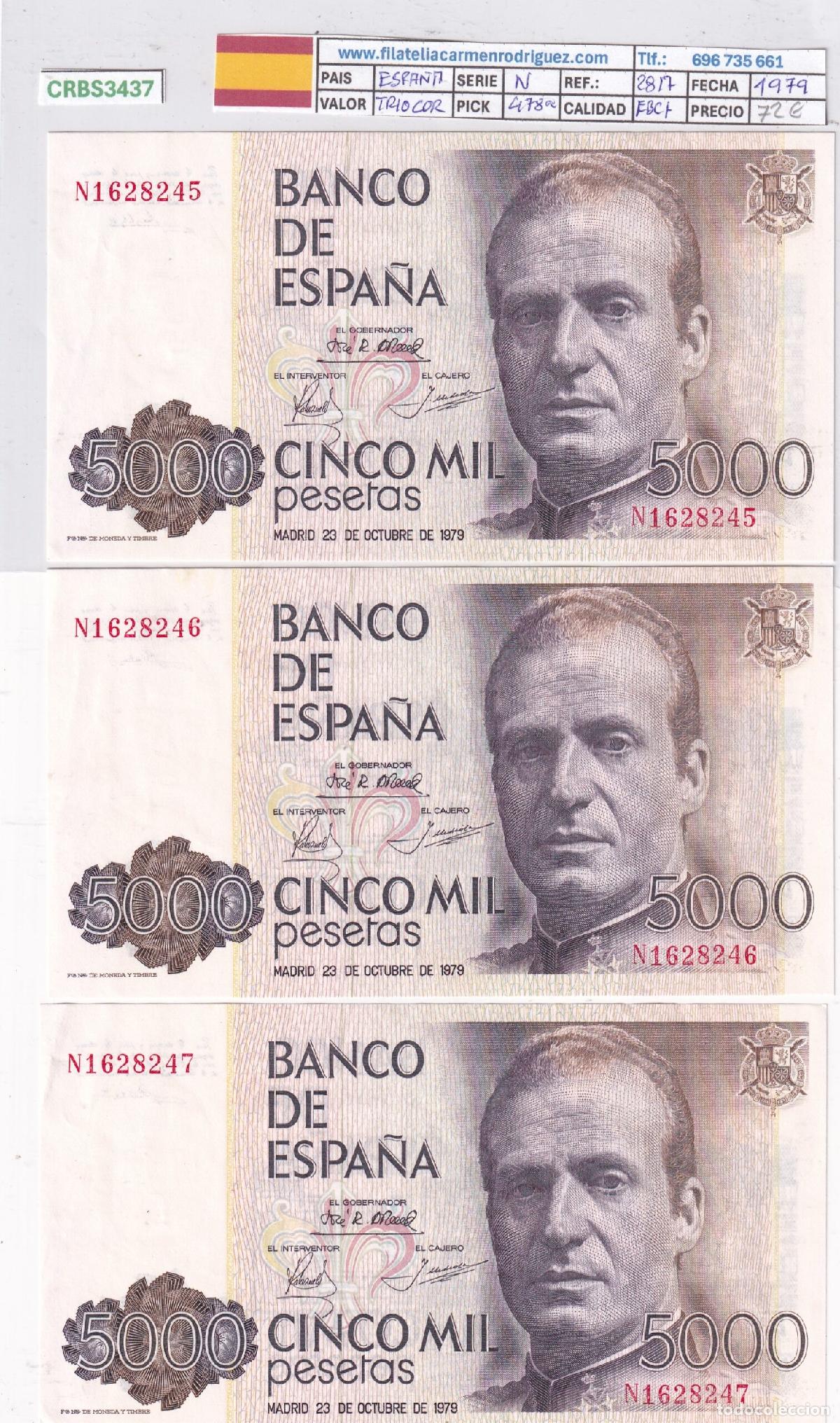 Billetes espa&ntilde;oles: CRBS3437 TRIO CORRELATIVO BILLETES ESPA&Ntilde;A 5000 PESETAS 1979 SERIE N1 EBC+