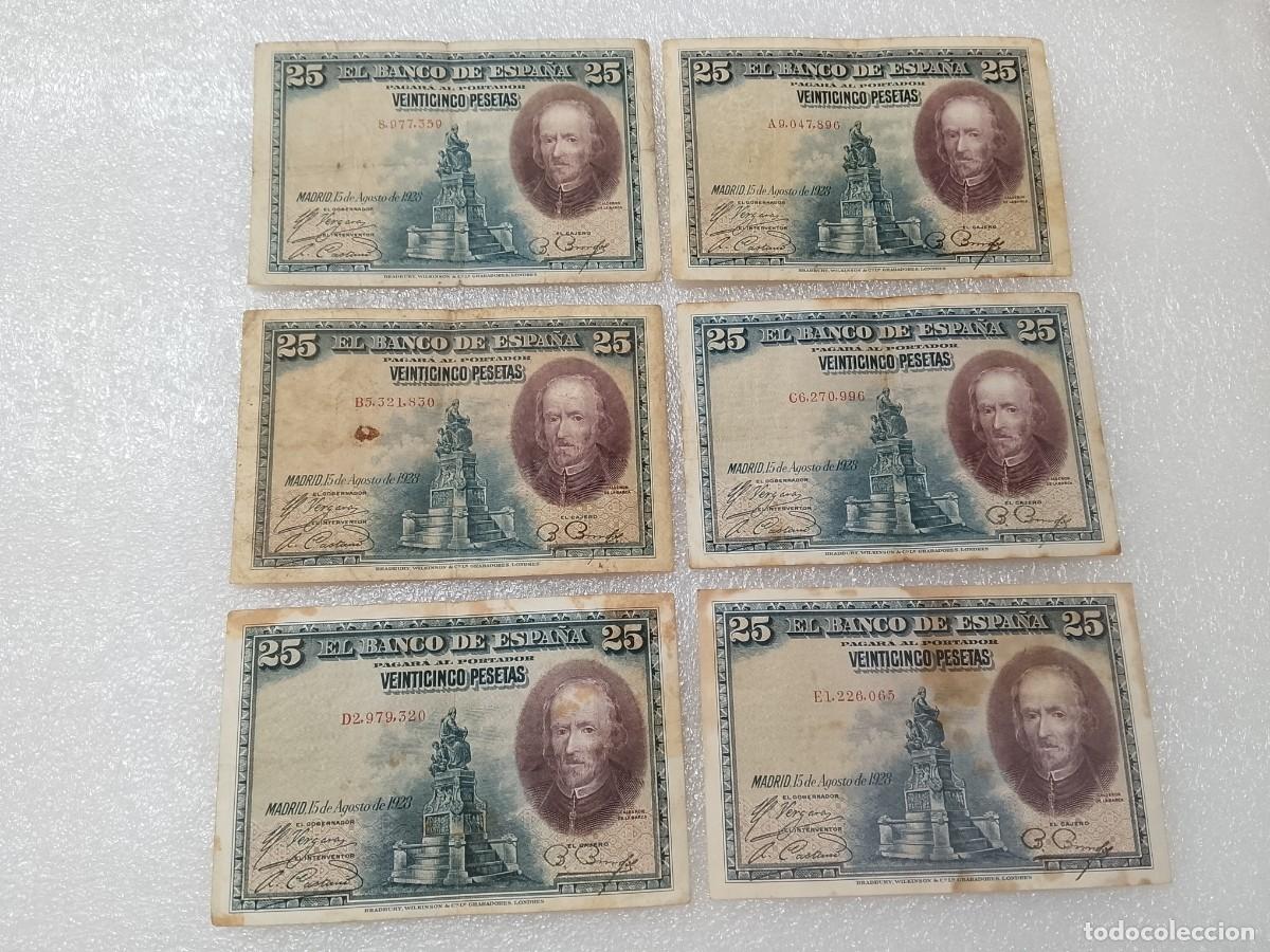 Billetes espa&ntilde;oles: Lote 25 pesetas 1928 sin serie, serie A,B,C,D y E, todas las letras