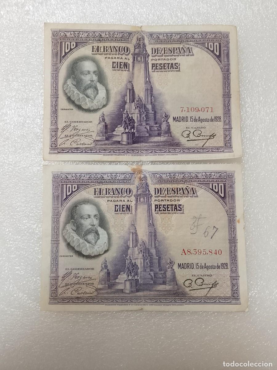 Billetes espa&ntilde;oles: Lote 2 de 100 pesetas 928 sin serie y serie A