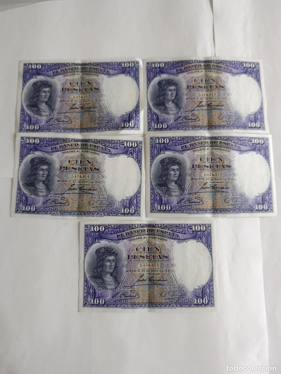 Billetes espa&ntilde;oles: Lote de 5 Billetes de 100 Pesetas Correlativos 1931 BC