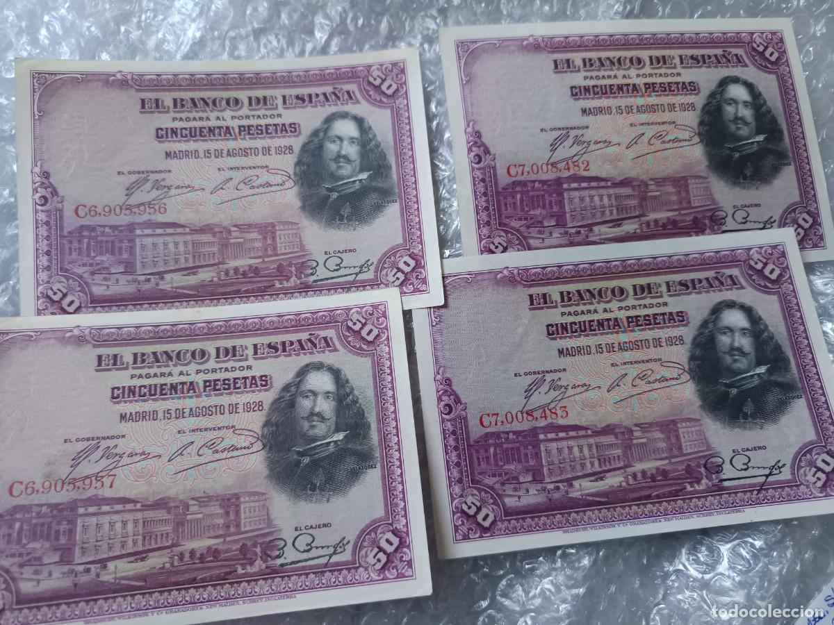Banconote spagnole: 2 parejas de billetes correlativos 50 pesetas 1928 buen y muy estado