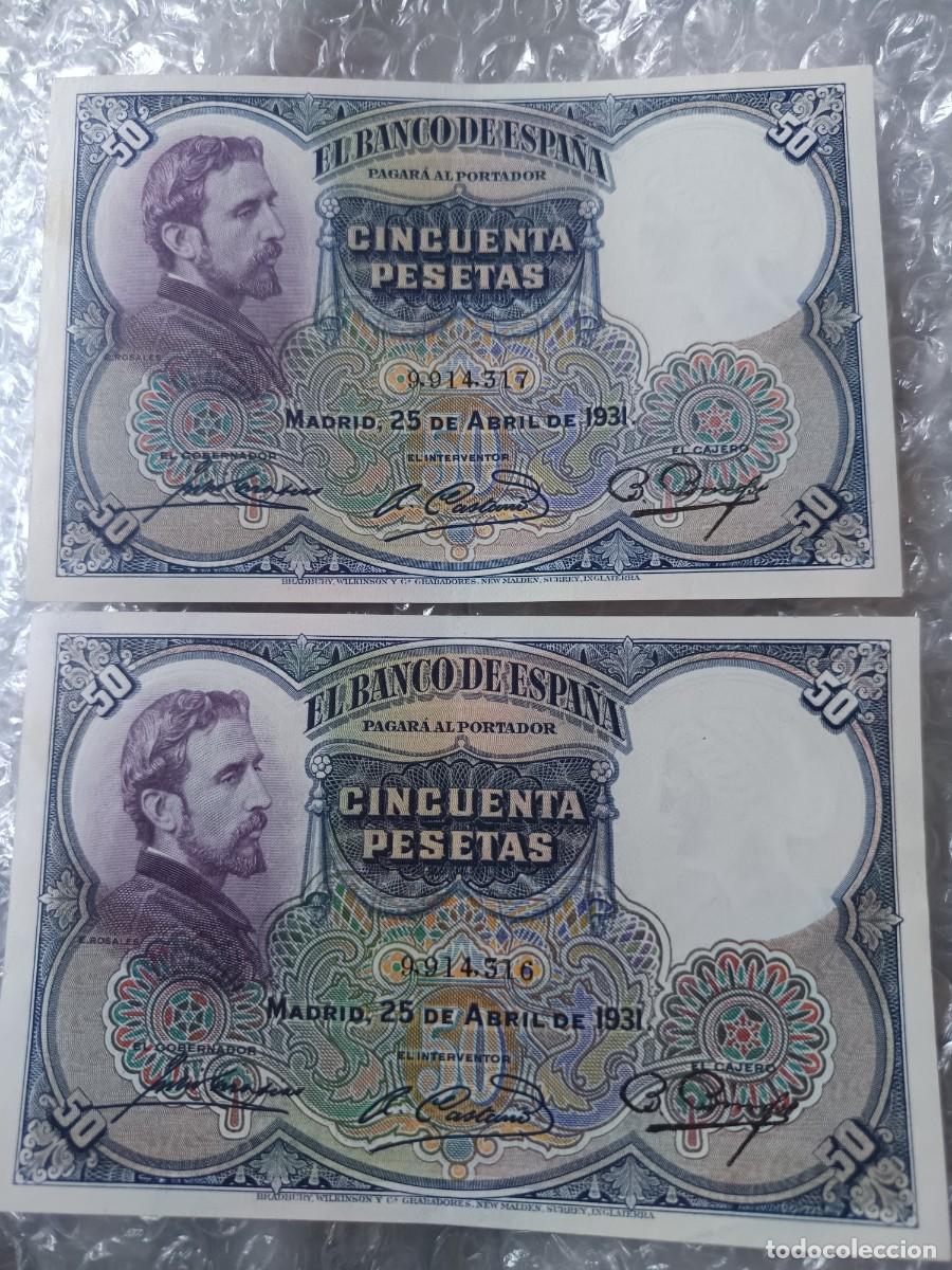 Banconote spagnole: Pareja de billetes correlativos de 50 pesetas 1931 muy bueno estado