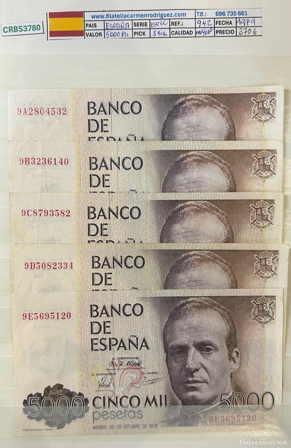 Billets espagnols: CRBS3780 LOTE 5 BILLETES ESPA&Ntilde;A 5000 PESETAS 1979 SERIES 9 ABCDE MBC / EBC