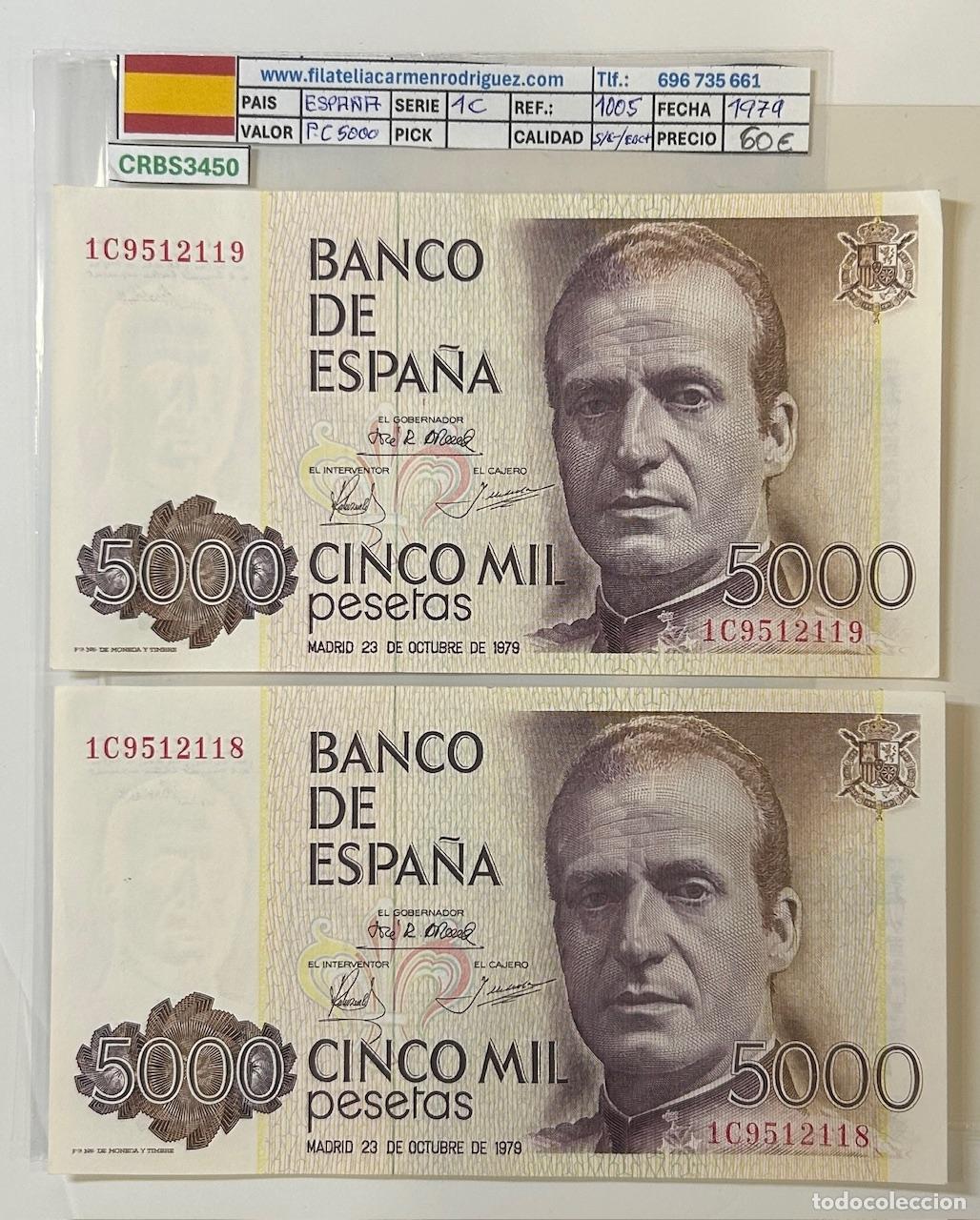 Billetes espa&ntilde;oles: PAREJA CORRELATIVA BILLETE ESPA&Ntilde;A 5000 PESETAS 1979 SERIE 1C S/C- EBC+