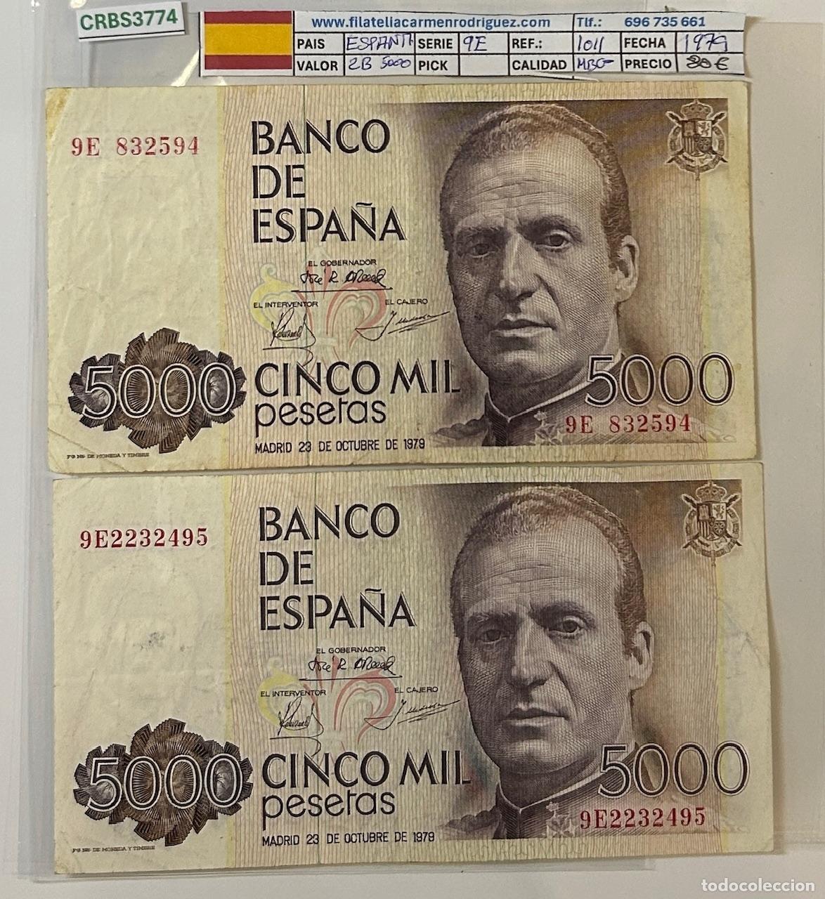Billetes espa&ntilde;oles: LOTE 2 BILLETES ESPA&Ntilde;A 5000 PESETAS 1979 SERIE ESPECIAL 9E MBC-