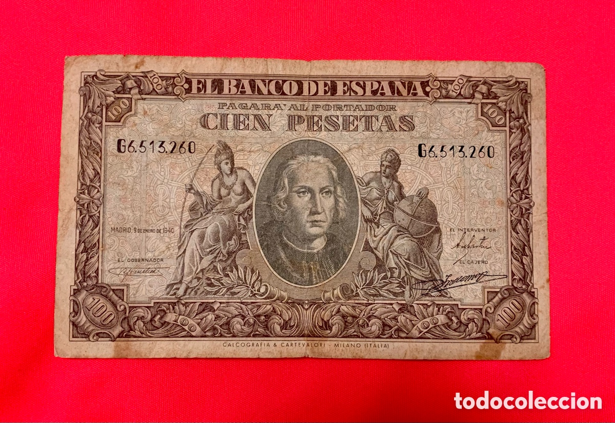 Banconote spagnole: Billete de 100 pesetas de 1940. Serie G. Hago precio por lote. Agrupo los en un env&iacute;o.