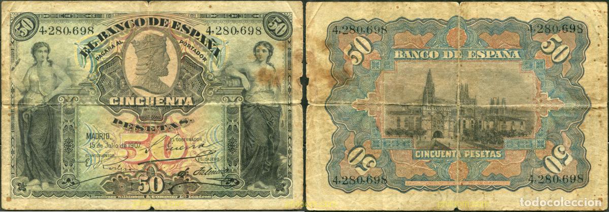 Billetes espa&ntilde;oles: 11252 ESPA&Ntilde;A 1907 50 PESETAS ALFONSO XIII 15 JULIO 1907