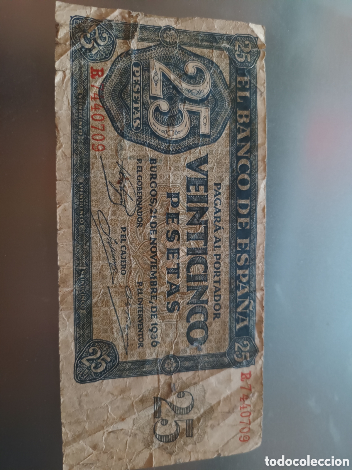 Billetes espa&ntilde;oles: BILLETE DE 25 PESETAS BURGOS 21 DE NOVIEMBRE DE 1936