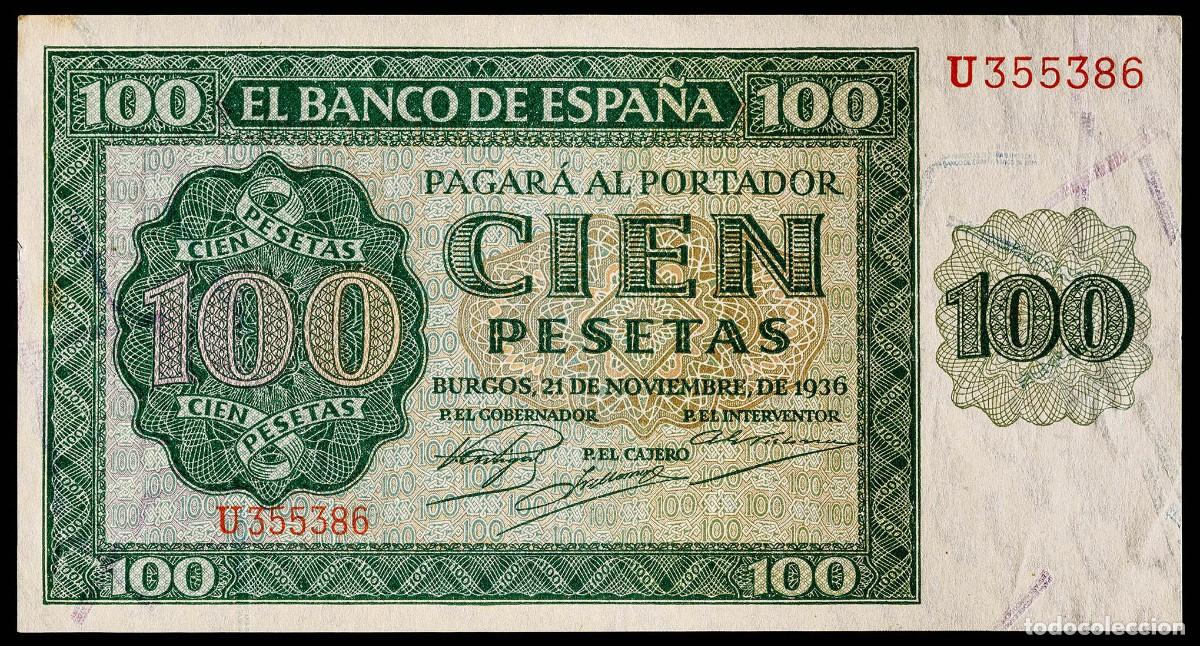 Billetes espa&ntilde;oles: 100 PESETAS 1936 SERIE U EBC+