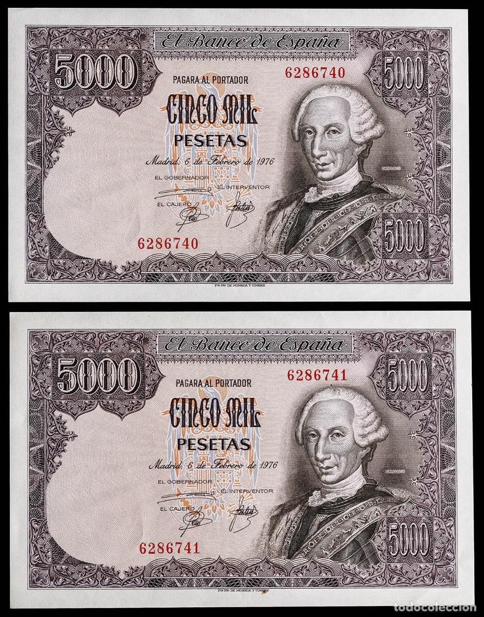 Billetes espa&ntilde;oles: PAREJA CORRELATIVA 5000 PESETAS 1976 SIN SERIE EBC+