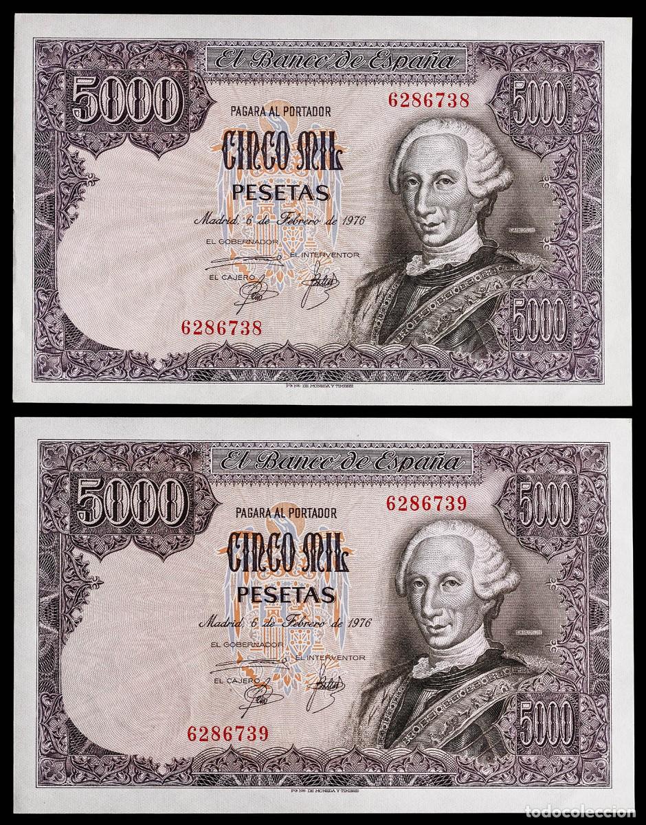 Billetes espa&ntilde;oles: PAREJA CORRELATIVA 5000 PESETAS 1976 SIN SERIE S/C-