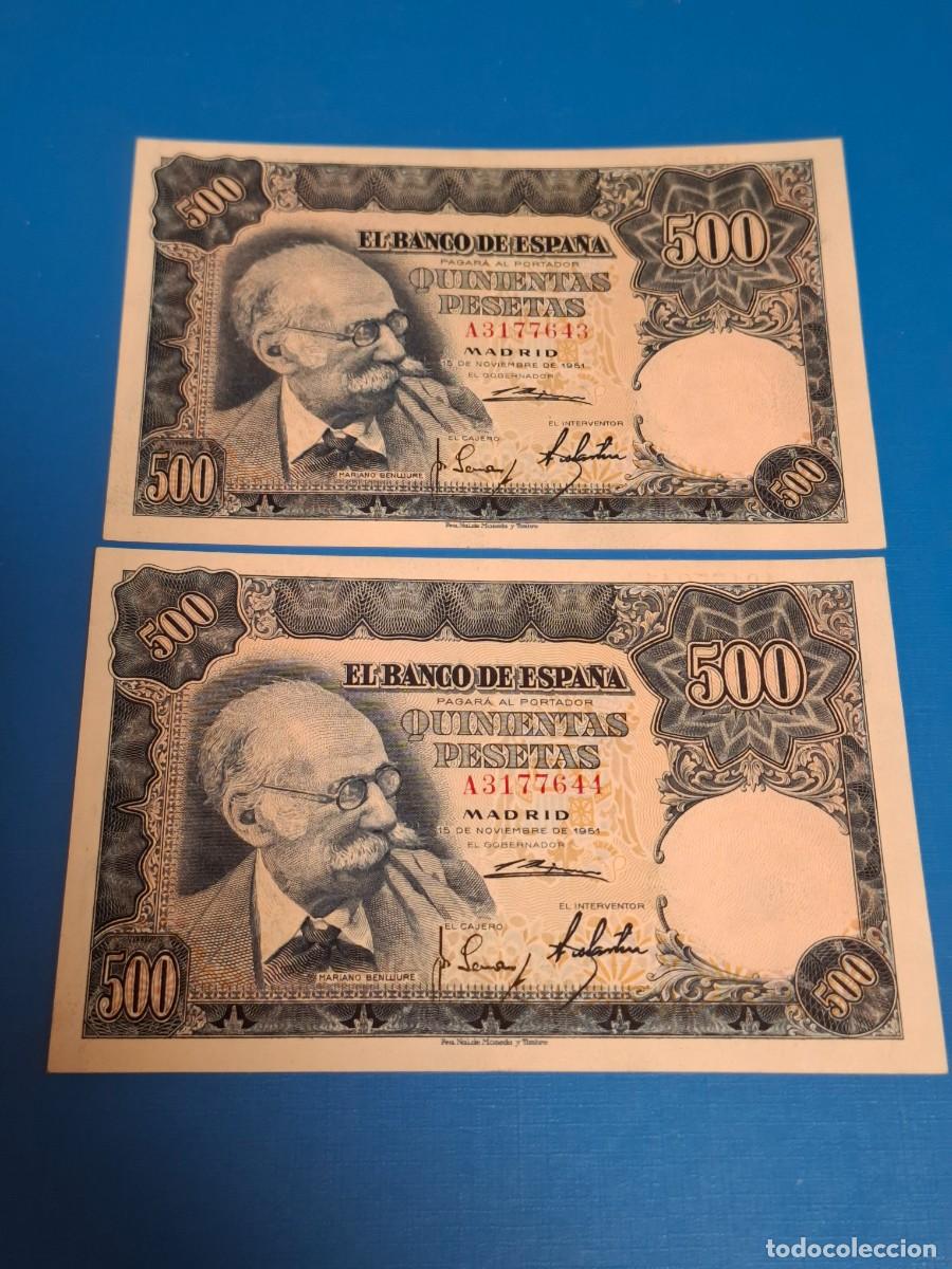 Billetes espa&ntilde;oles: 500 PESETAS DE 1951 PAREJA CORRELATIVA SERIE A-643/644