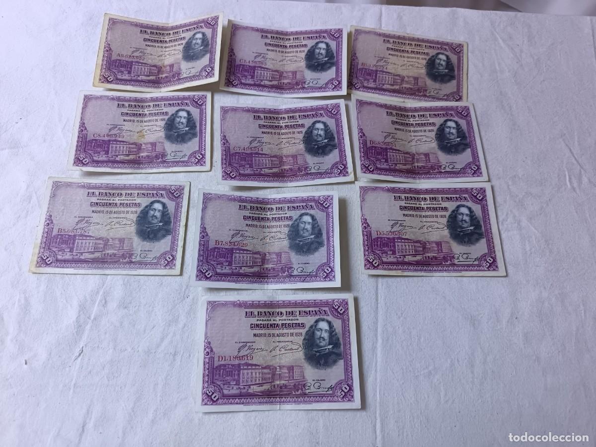 Notas espanholas: Lote de 10 antiguos billetes espa&ntilde;oles, de Cincuenta Pesetas, 1928