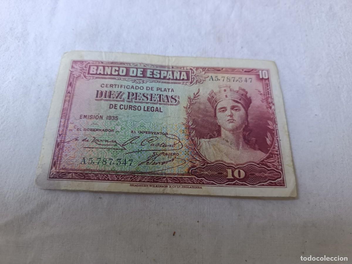 Billetes espa&ntilde;oles: Antiguo billete espa&ntilde;ol, de 10 Pesetas, 1935