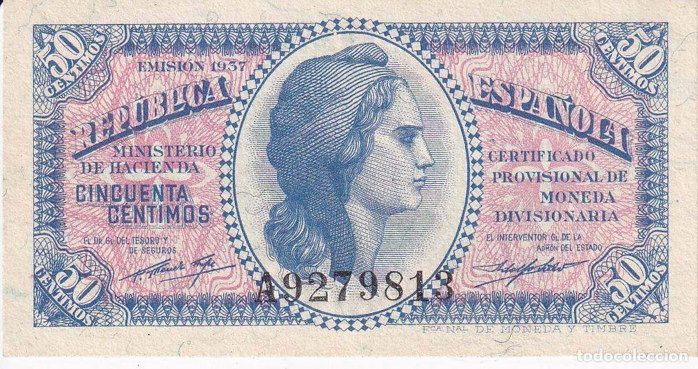 Billetes espa&ntilde;oles: BILLETE DE 50 CENTIMOS DEL A&Ntilde;O 1937 SERIE A SIN CIRCULAR (SC) REPUBLICA ESPA&Ntilde;OLA