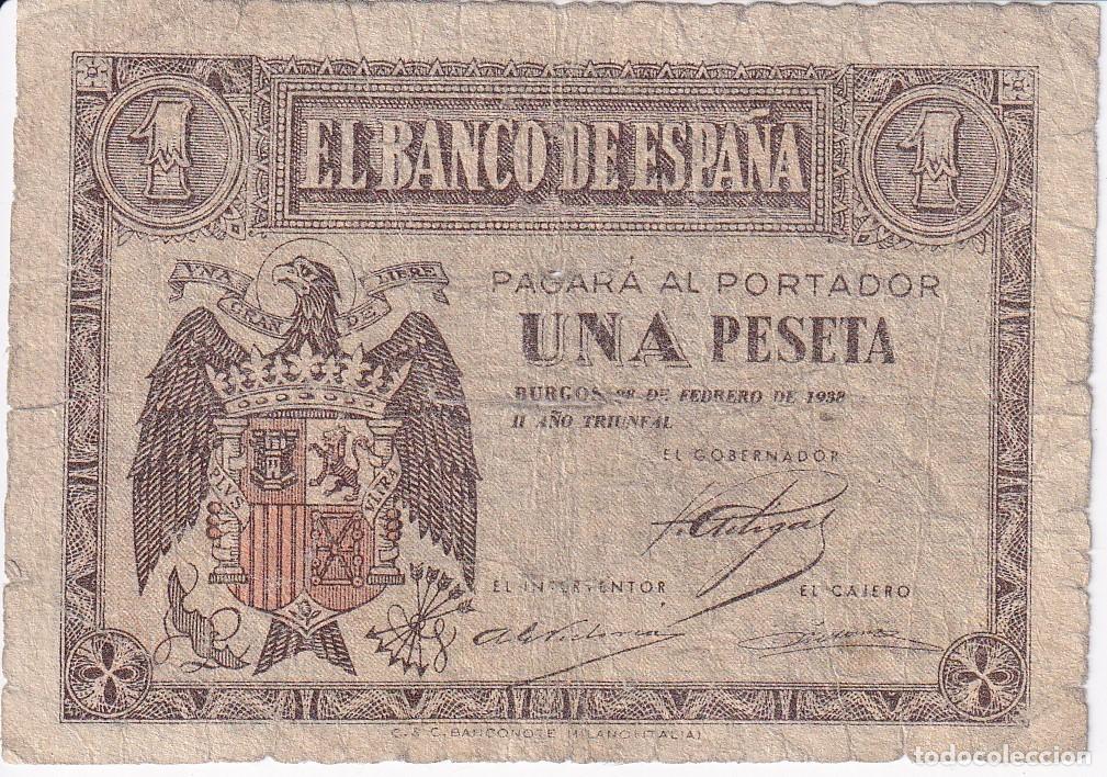 Billetes espa&ntilde;oles: BILLETE DE 1 PESETA DE BURGOS DEL 28 DE FEBRERO DEL A&Ntilde;O 1938 SERIE C