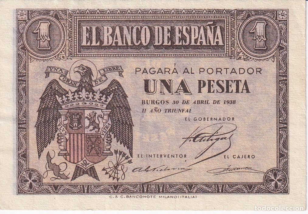 Billetes espa&ntilde;oles: COLOR MARRON - BILLETE DE BURGOS DE 1 PESETA DEL 30 DE ABRIL DEL A&Ntilde;O 1938 SERIE D CALIDAD EBC