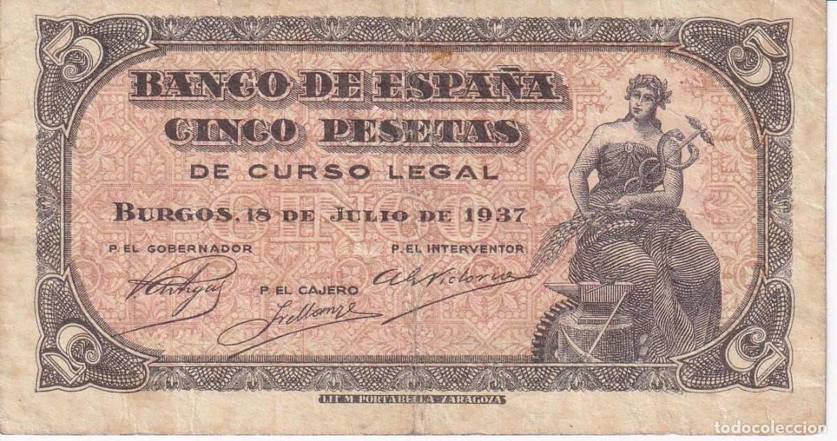 Billetes espa&ntilde;oles: BILLETE DE 5 PTAS DE BURGOS DEL A&Ntilde;O 1937 SERIE C EN BUENA CALIDAD