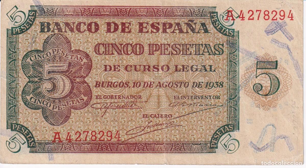 Billets espagnols: BILLETE DE BURGOS DE 5 PESETAS DEL 10 DE AGOSTO DE 1938 SERIE A EN BUENA CALIDAD