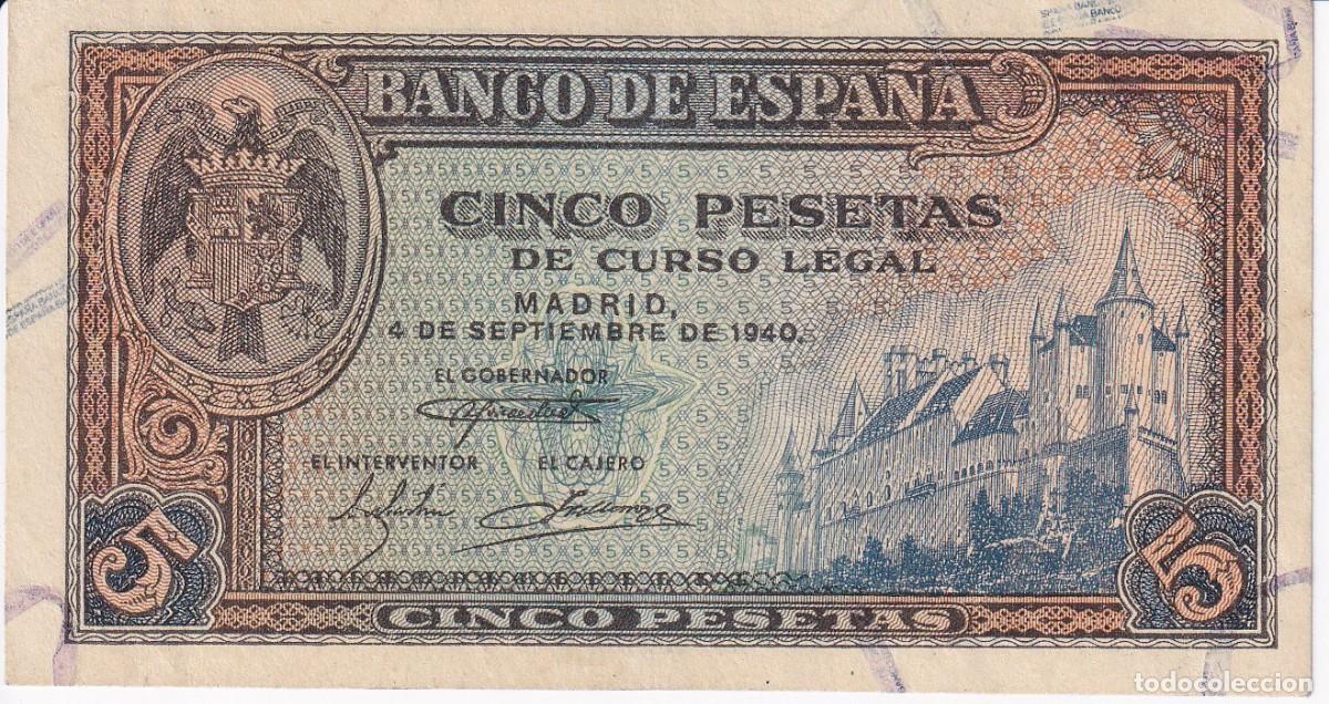 Billetes espa&ntilde;oles: BILLETE DE 5 PESETAS DEL 4 DE SEPTIEMBRE DE 1940 SERIE L EN CALIDAD EBC (ALCAZAR) (DIFICIL)