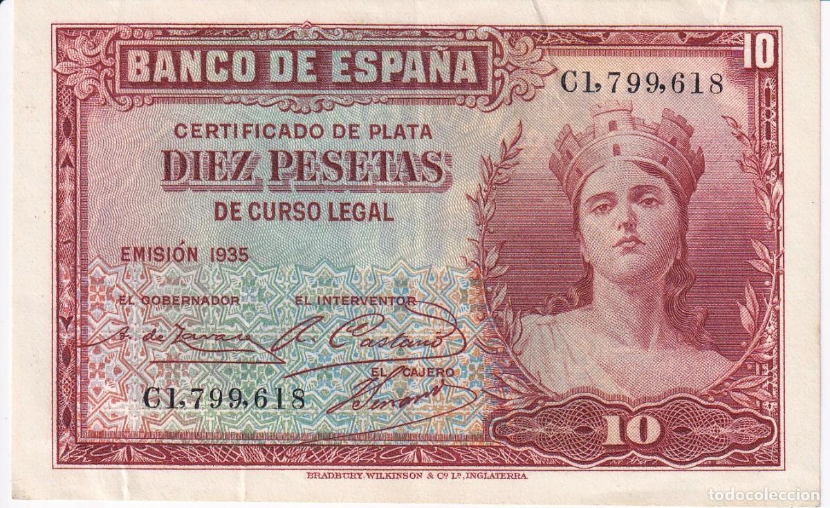 Billets espagnols: BILLETE DE 10 PESETAS DEL A&Ntilde;O 1935 SERIE C EN BUENA CALIDAD (CERTIFICADO DE PLATA)